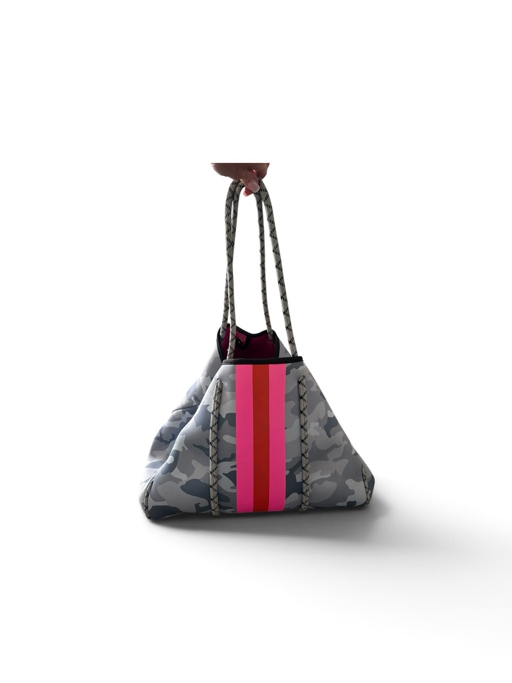 Gray Camo Tote with Pink Center Stripe